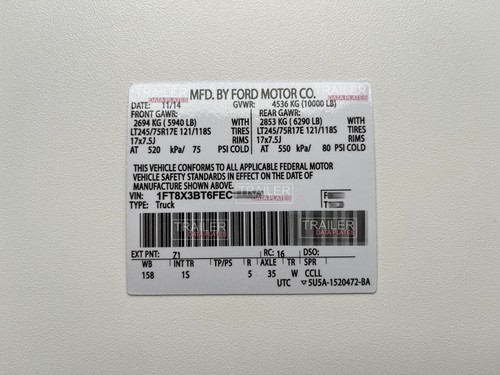 Ford door jamb - data, decal